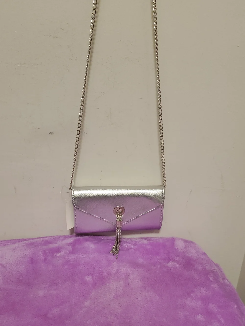 PrettyLittleThing Silver Metallic Tassel Crossbody Bag